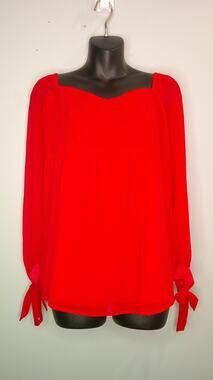 Isabel by Ingrid & Isabel Red Blouse Women’s Large Sweetheart Neck, Tie Sleeves